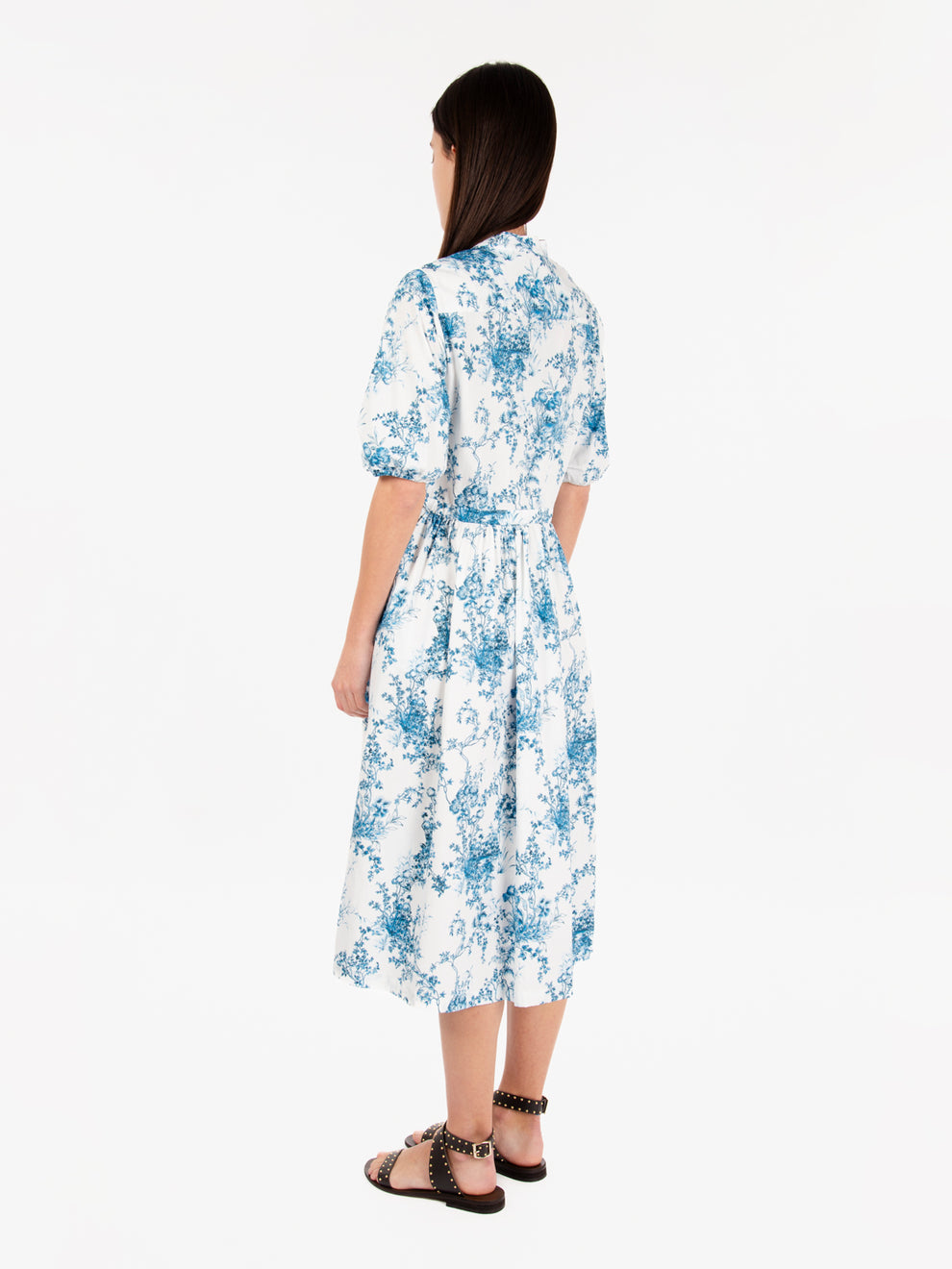 Blue/White Floral Print Midi Dress