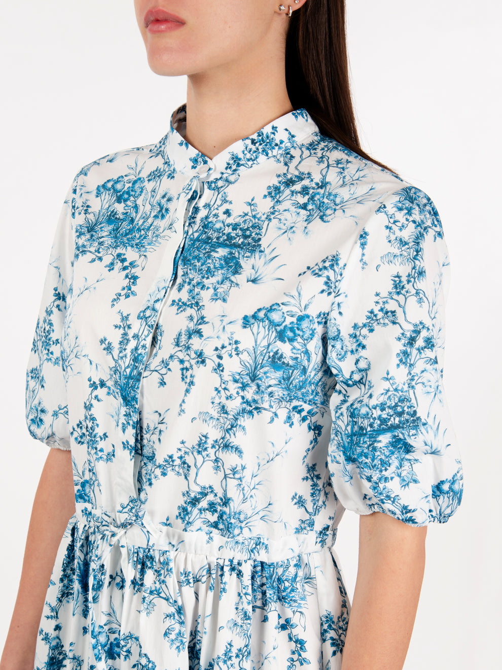 Blue/White Floral Print Midi Dress