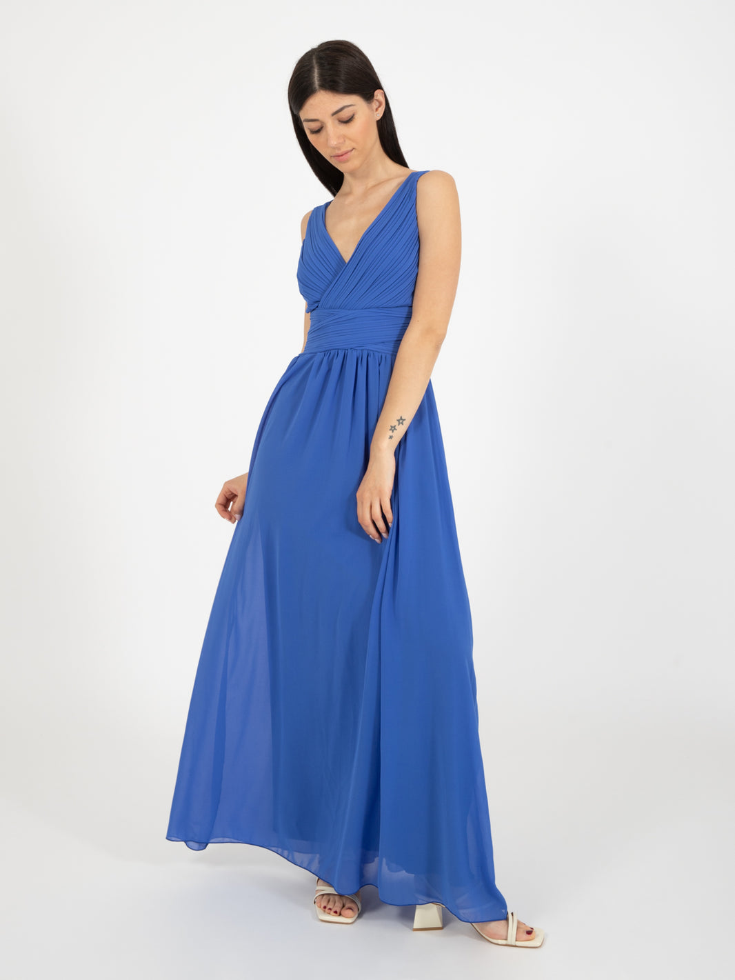 Abito smanicato lungo bluette