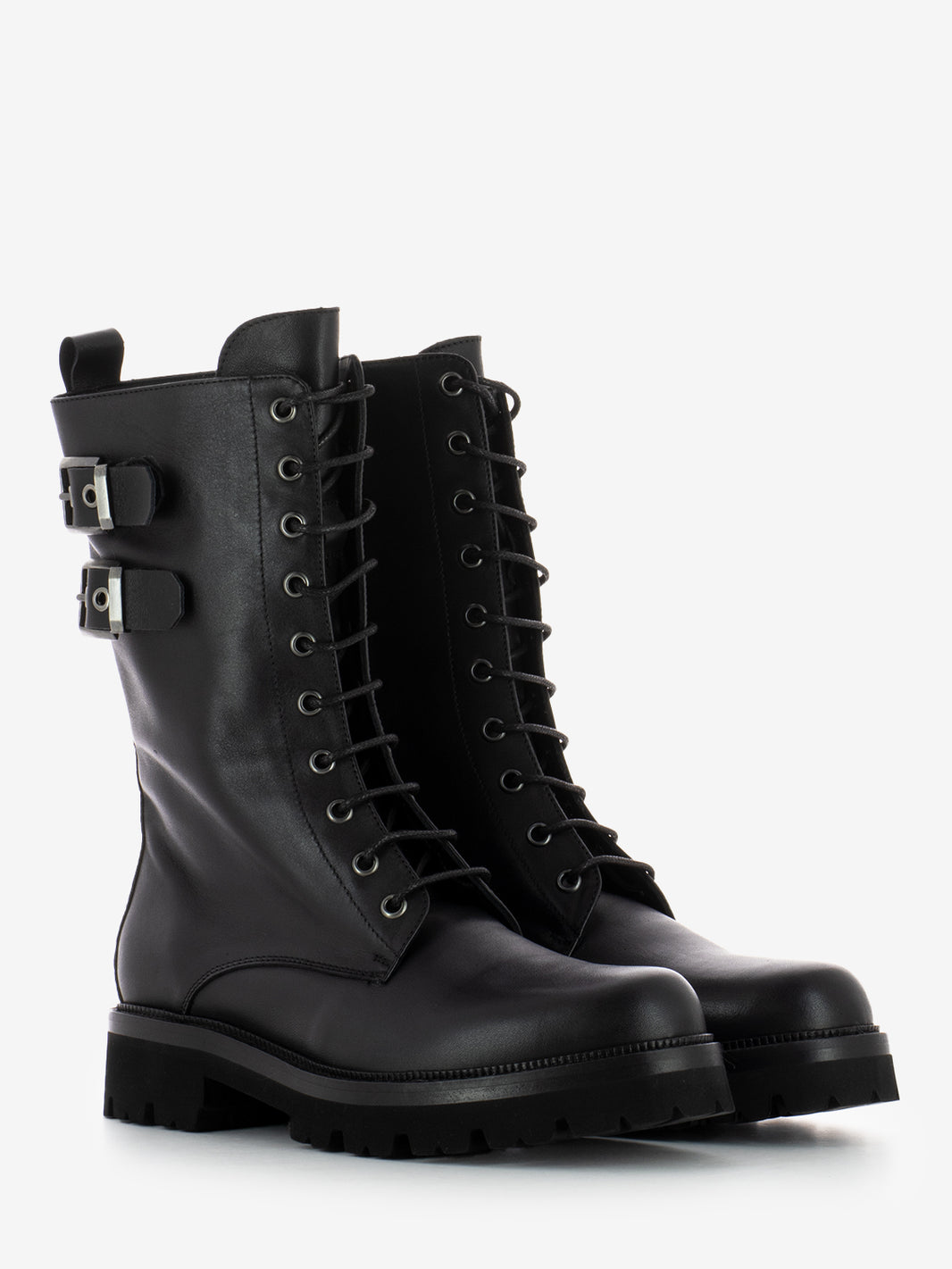 Black ankle boots with side buckles