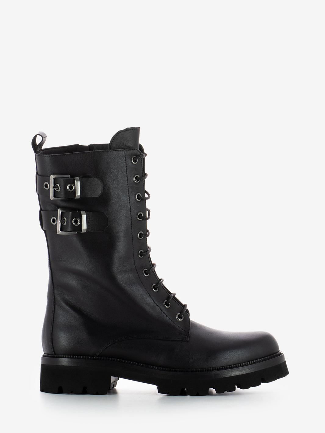 Black ankle boots with side buckles