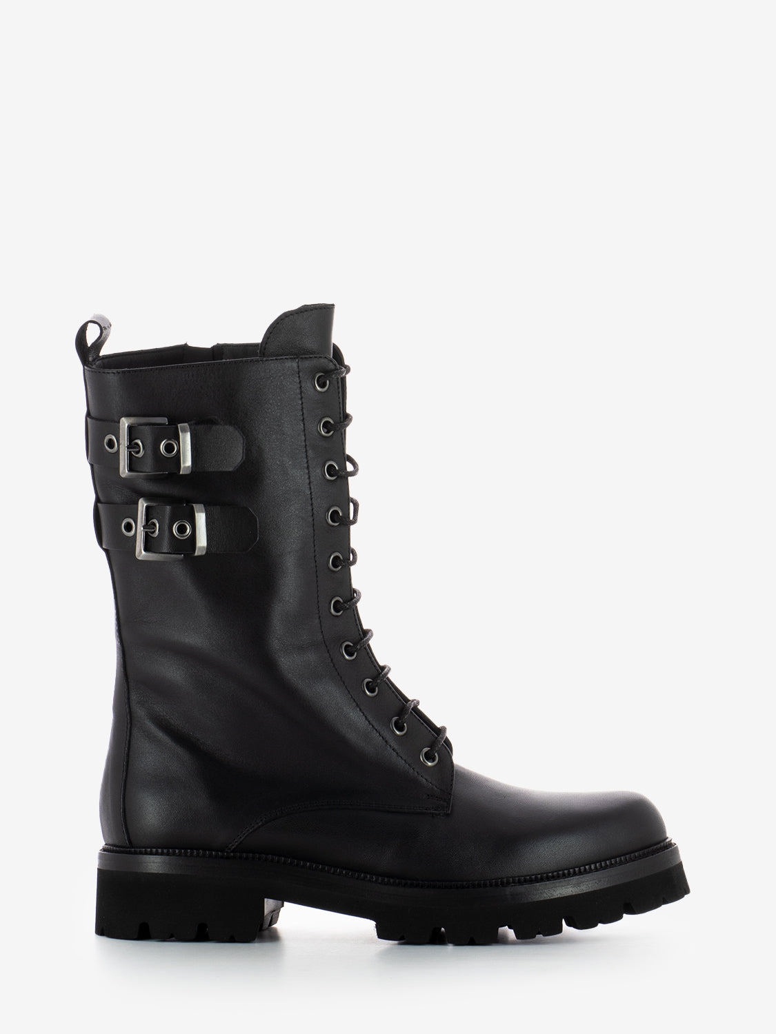 Black ankle boots with side buckles
