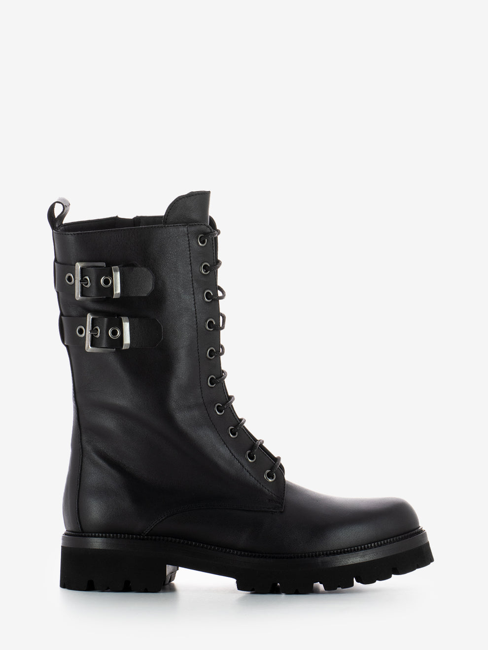Black ankle boots with side buckles