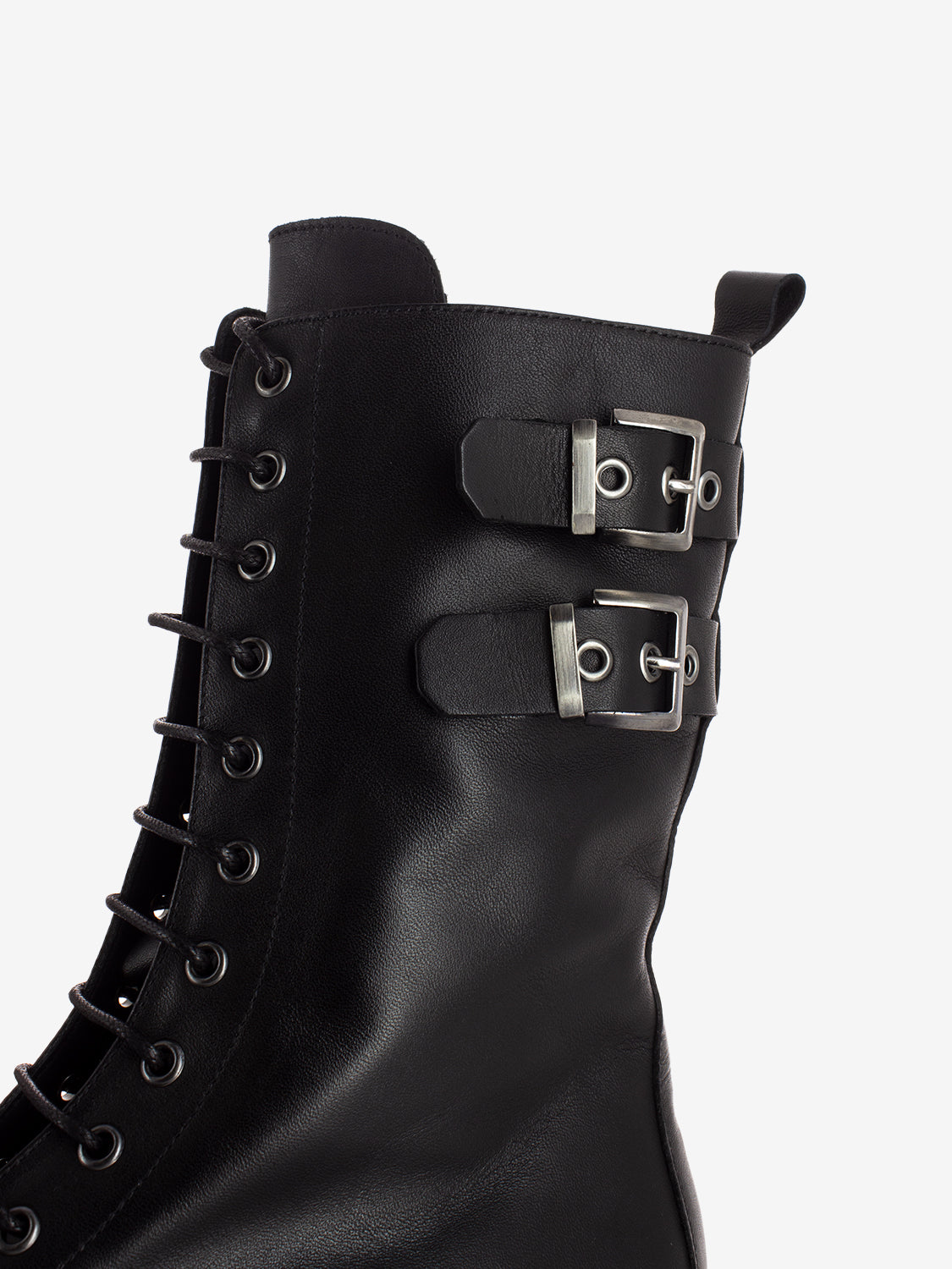 Black ankle boots with side buckles