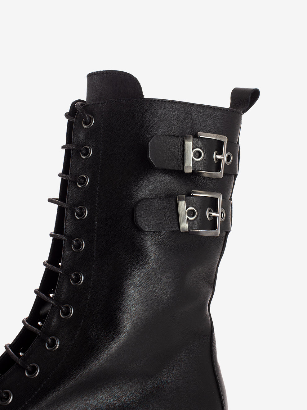 Black ankle boots with side buckles