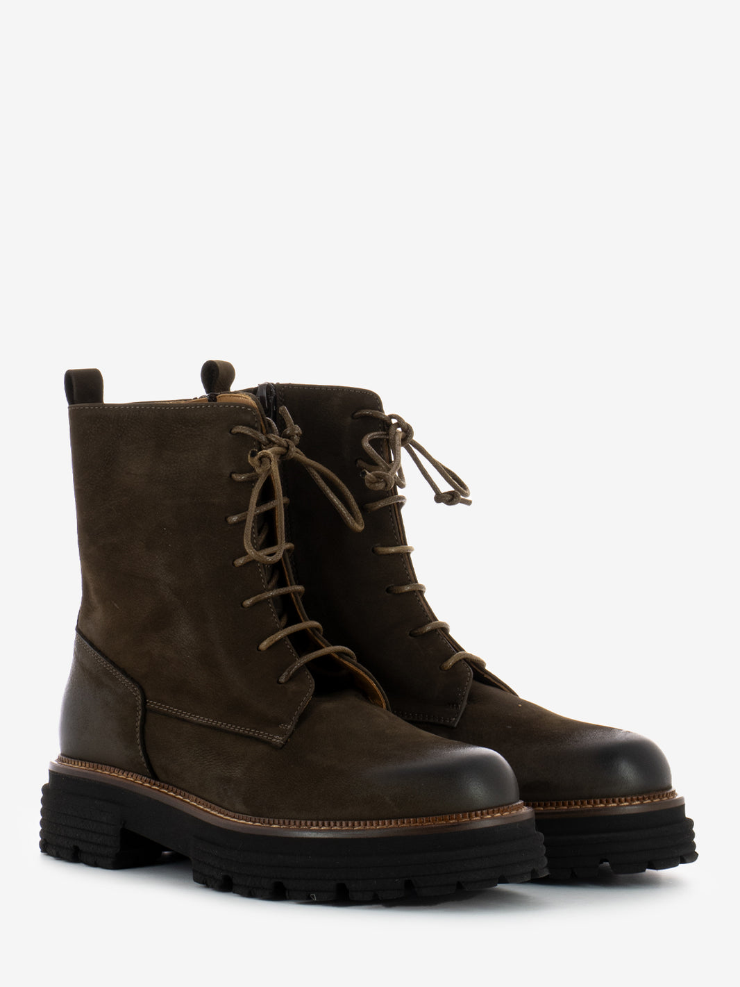 Coffee leather zip-up boots