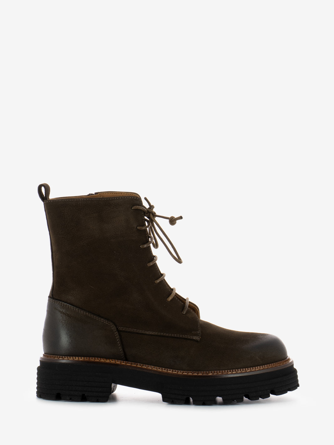 Coffee leather zip-up boots