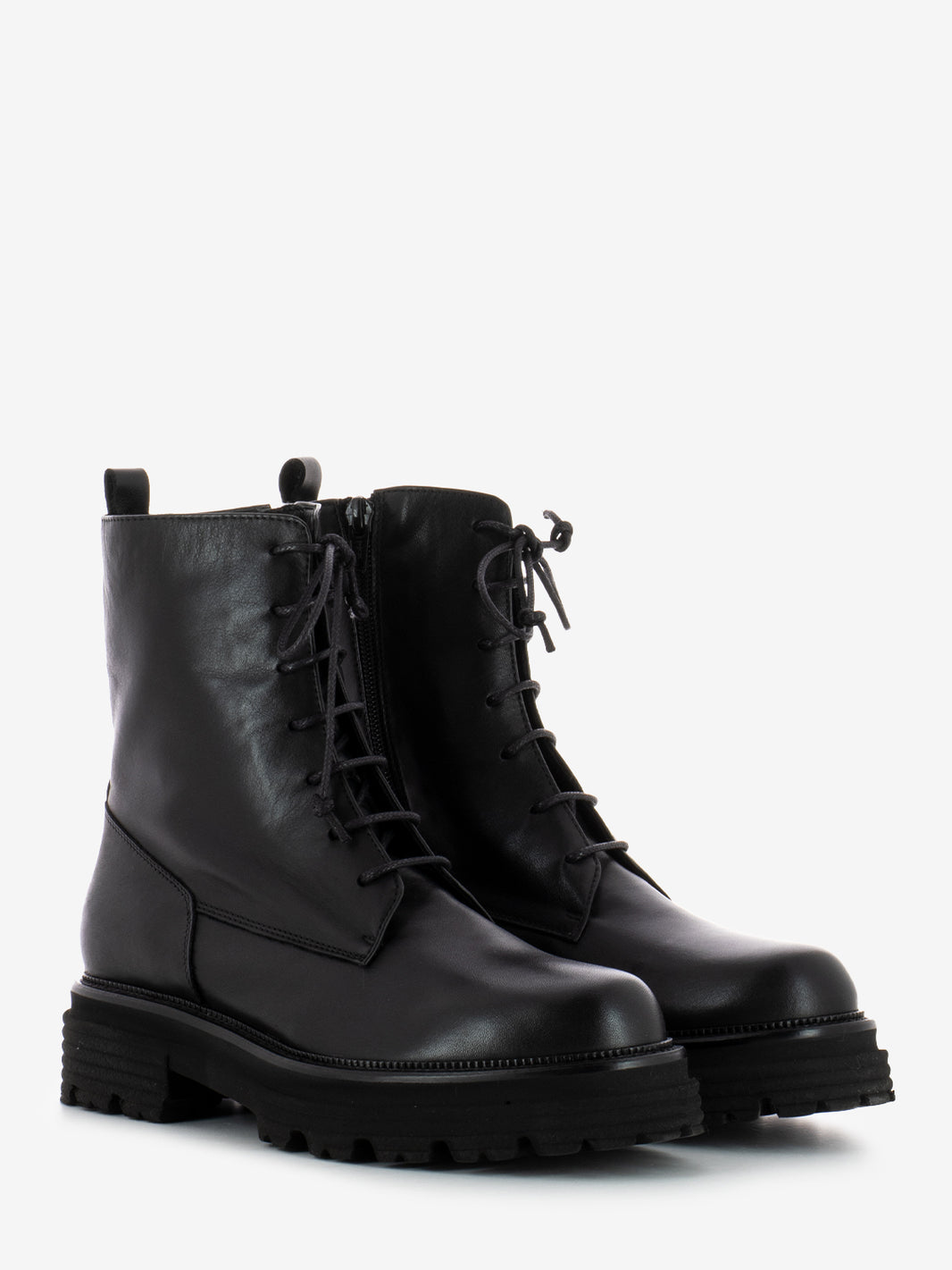 Black leather zip-up boots