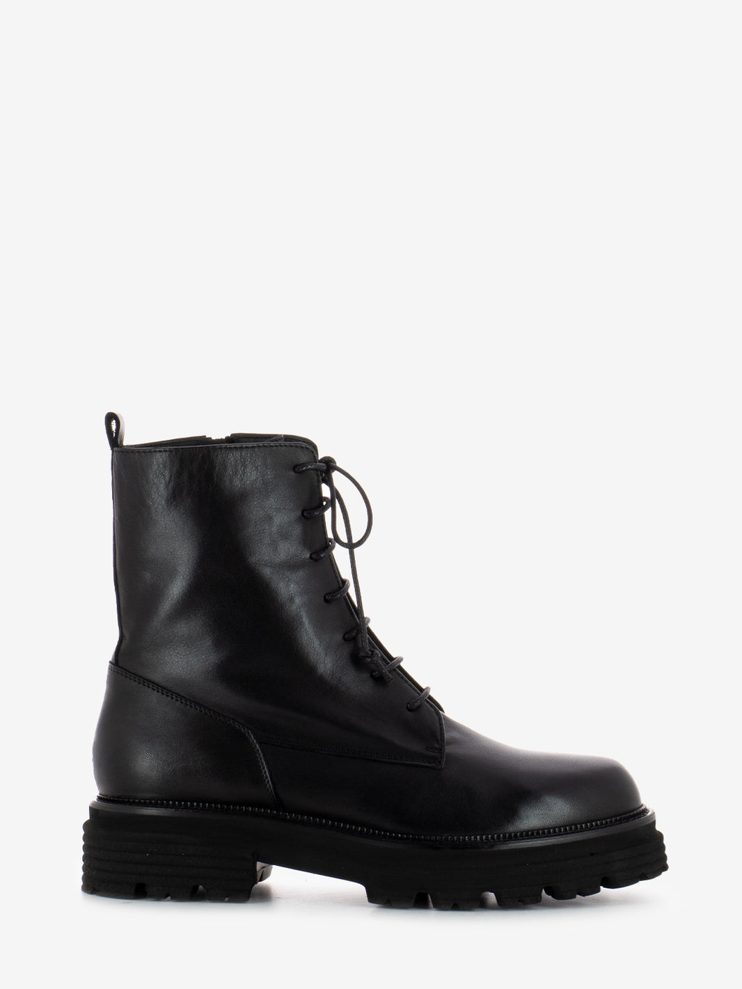 Black leather zip-up boots
