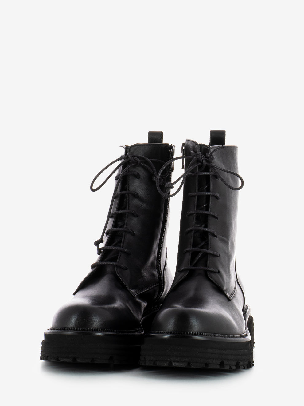 Black leather zip-up boots