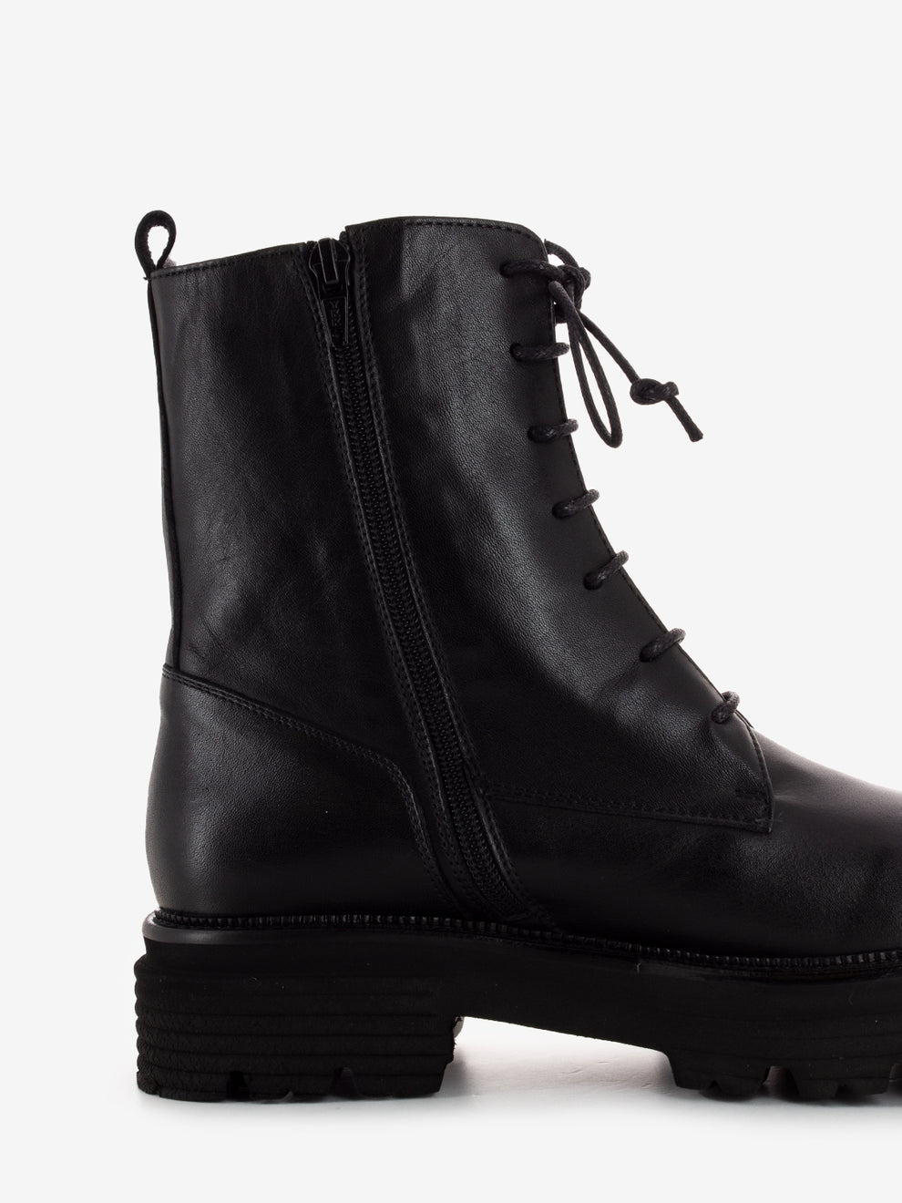Black leather zip-up boots
