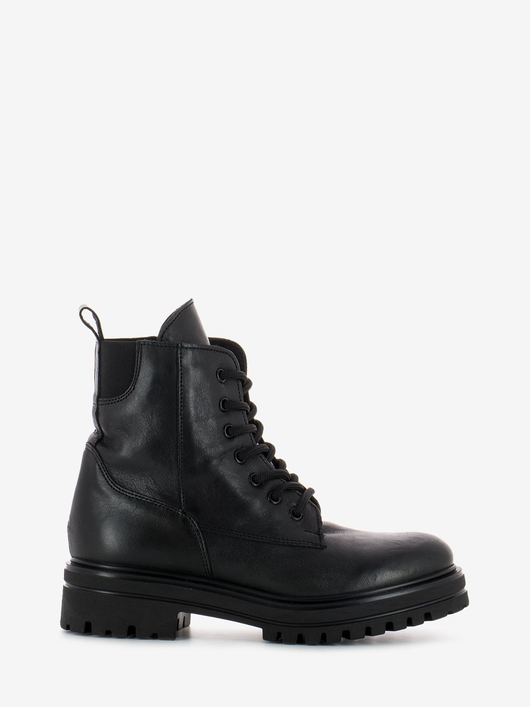 Black leather amphibian with high tongue