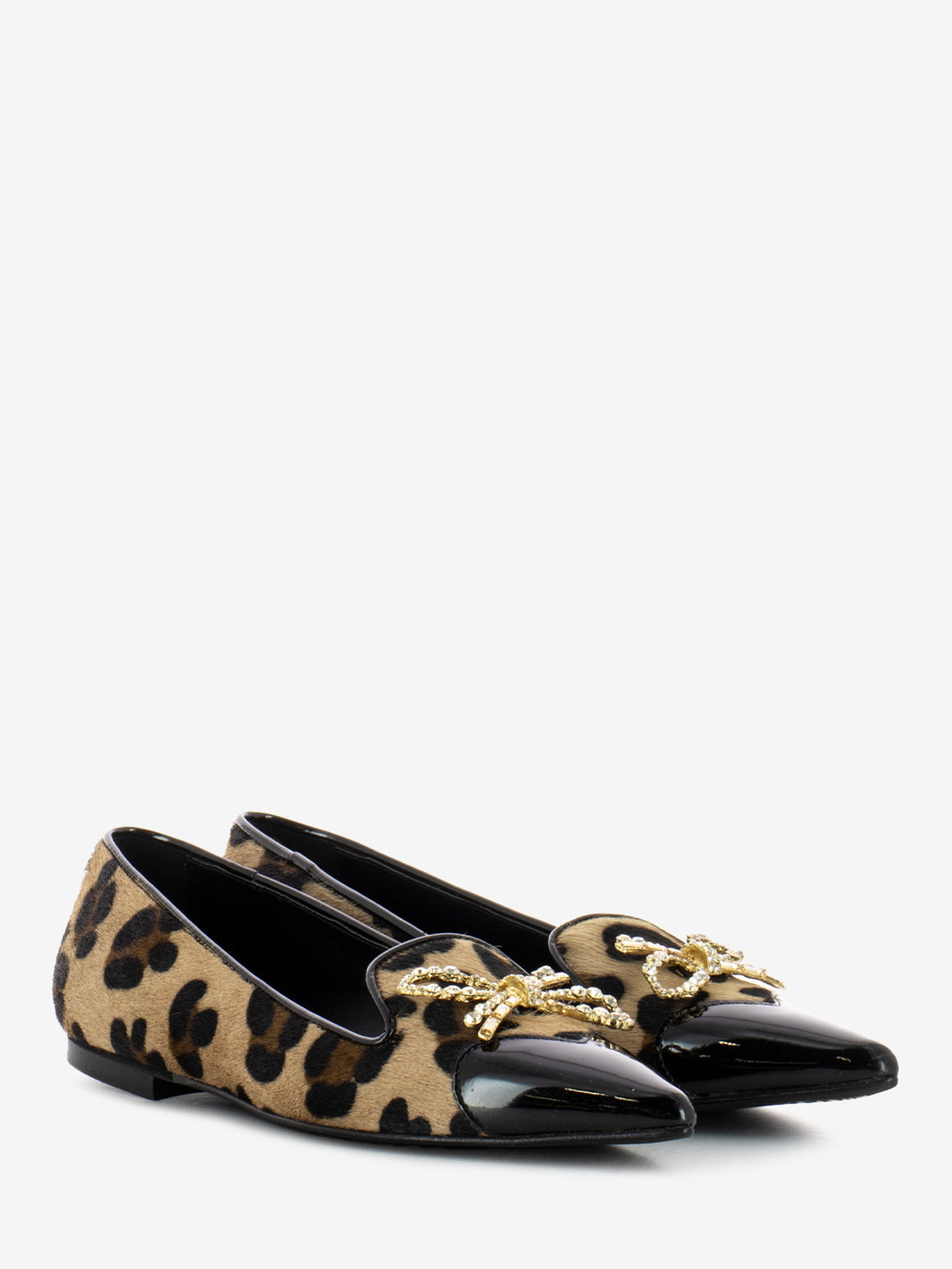 Animal print ponyskin ballerinas with black patent toe