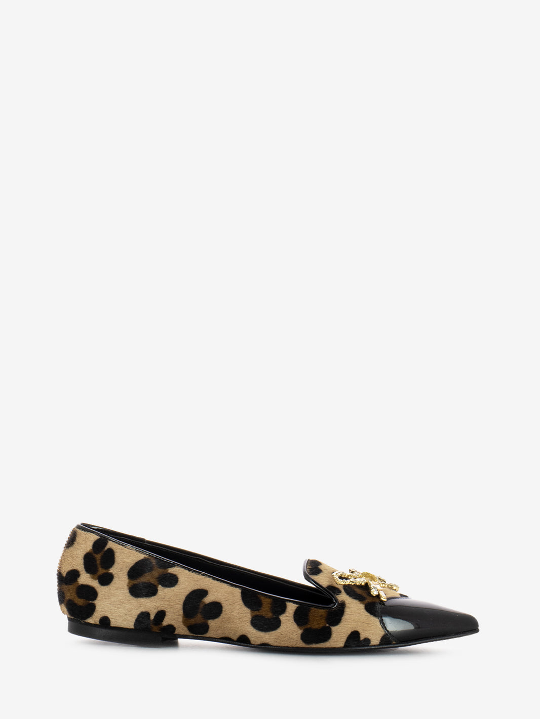 Animal print ponyskin ballerinas with black patent toe