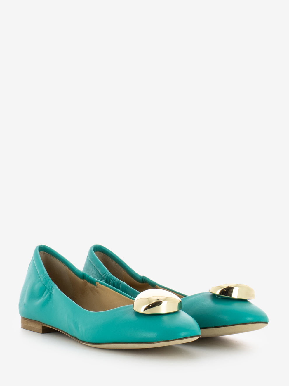 Ballerine in pelle con dettaglio verde