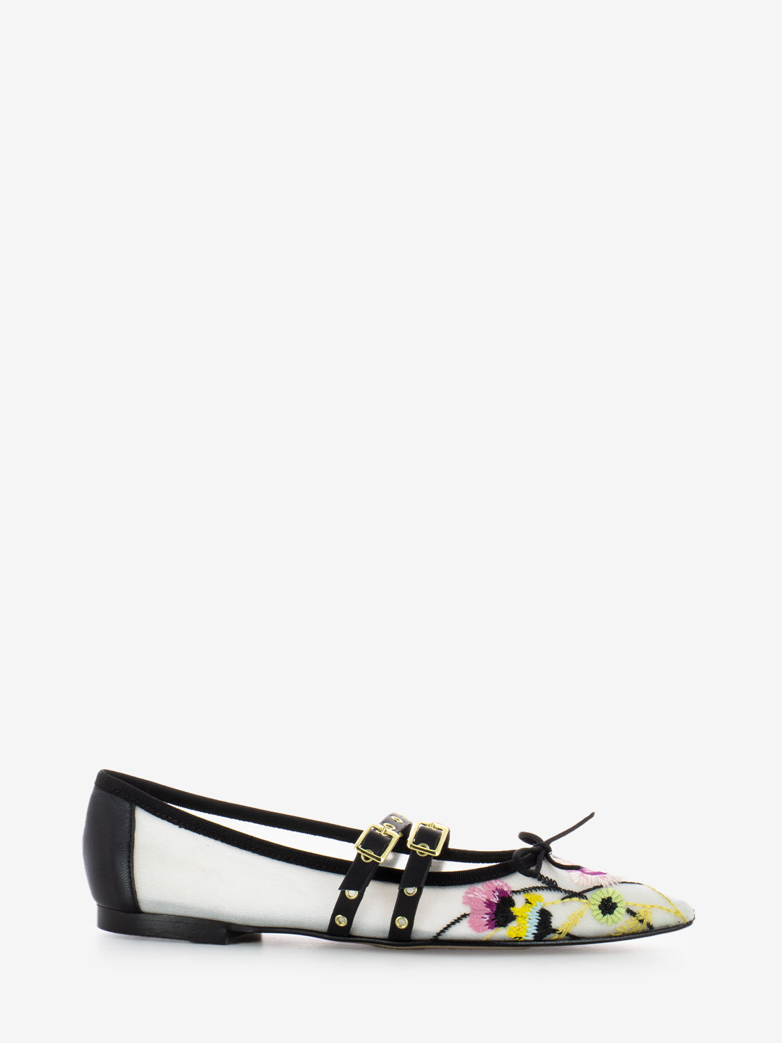 Ballerine in tessuto ricamato con fibbie bianco