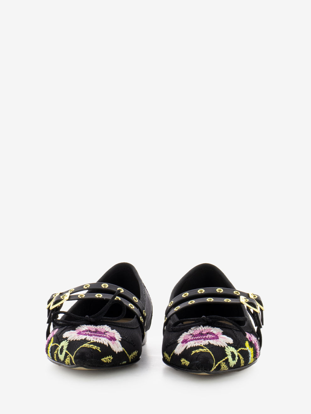 Embroidered fabric ballerinas with black buckles