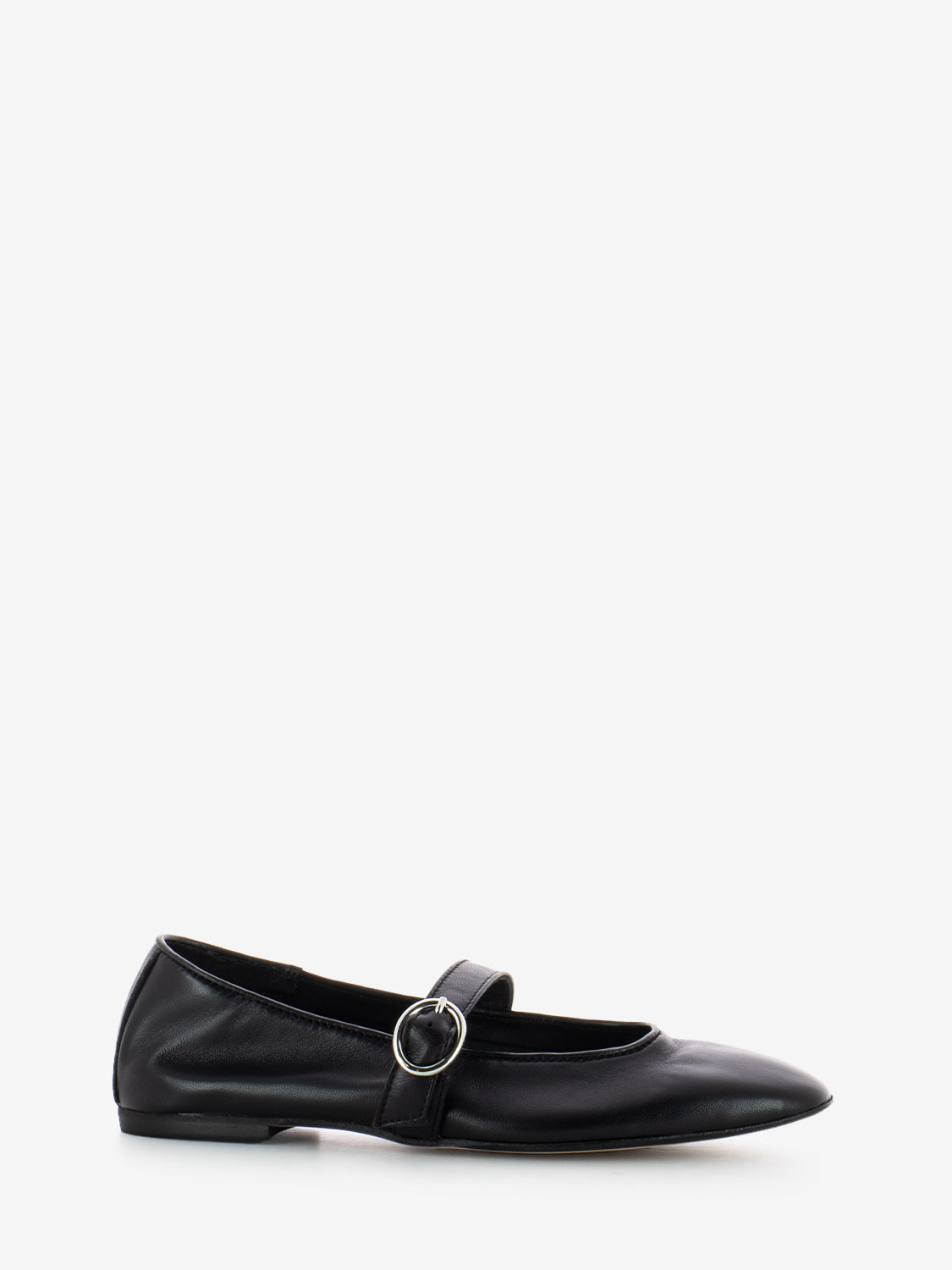 Black leather square toe ballerinas
