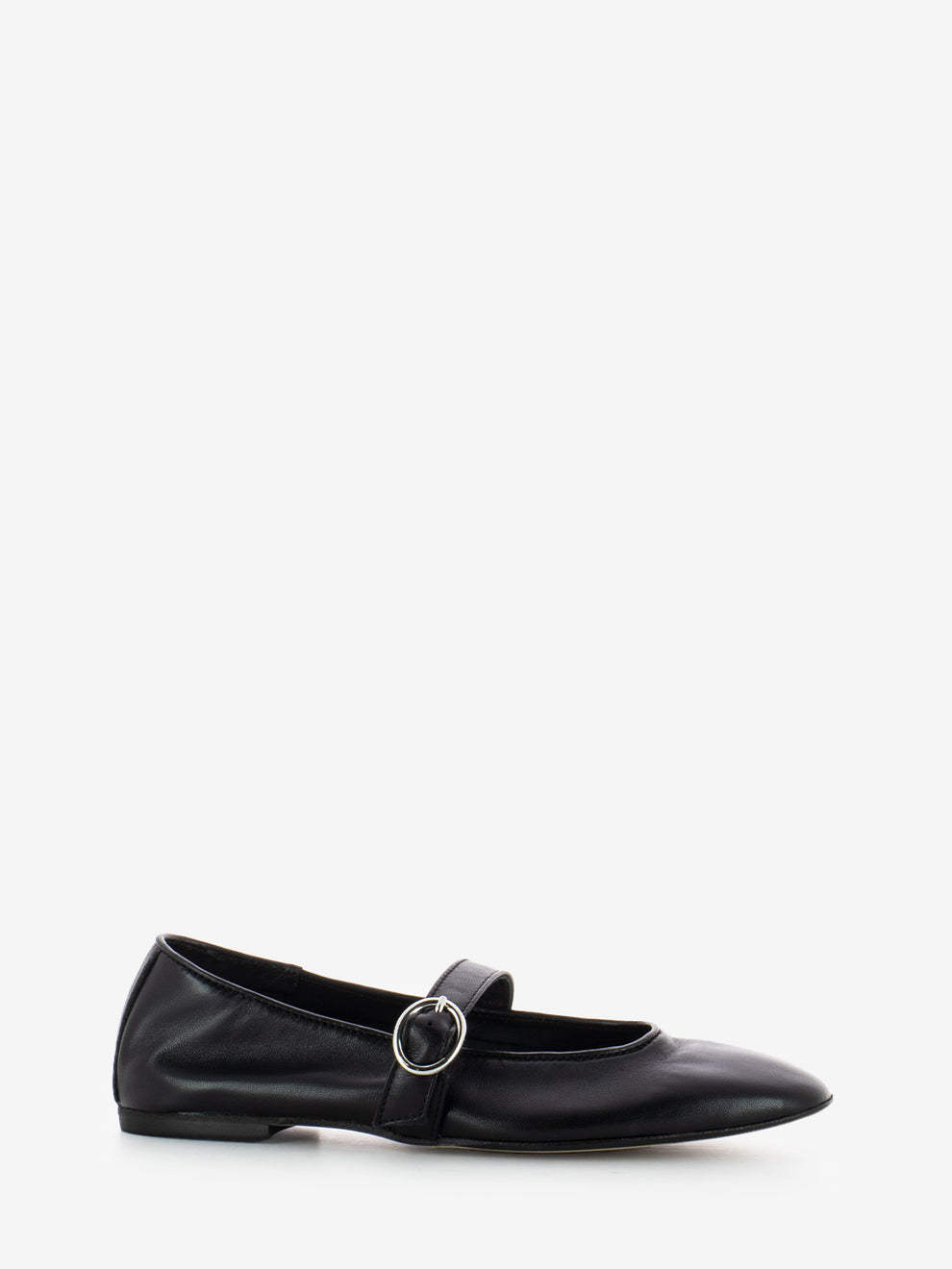 Black leather square toe ballerinas