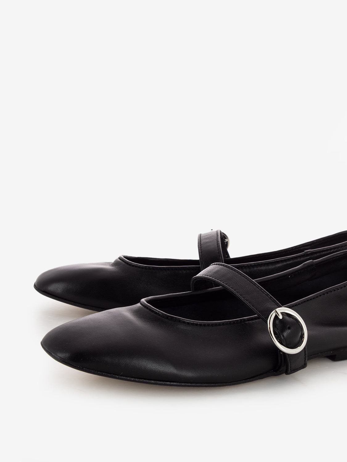 Black leather square toe ballerinas