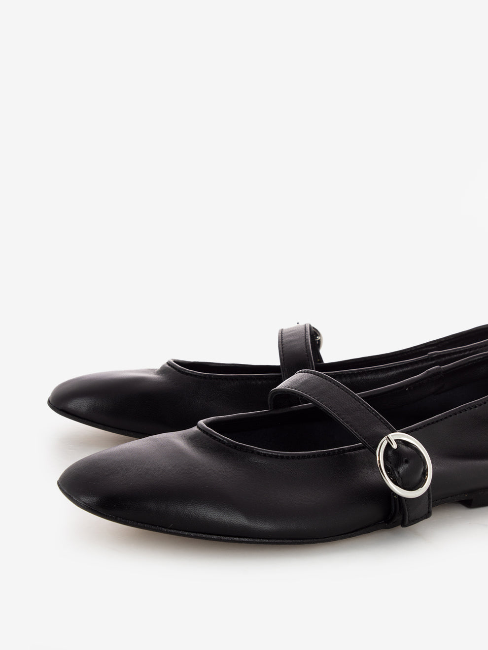 Black leather square toe ballerinas