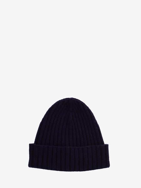 Beanie a coste in cashmere blu