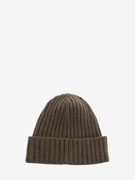 Beanie a coste in cashmere corteccia