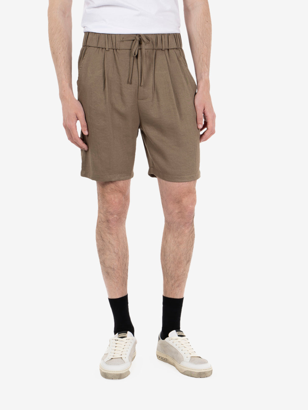 Mud linen-effect Bermuda shorts