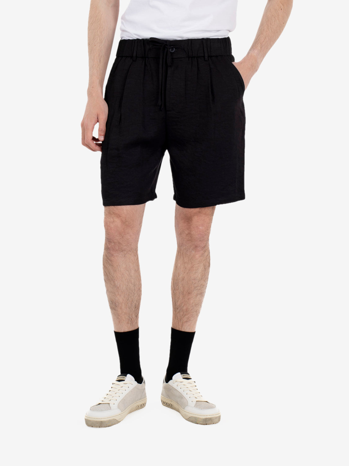 Black linen-look Bermuda shorts