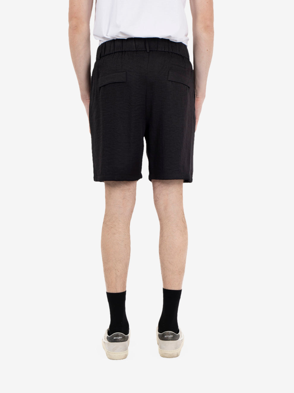 Black linen-look Bermuda shorts