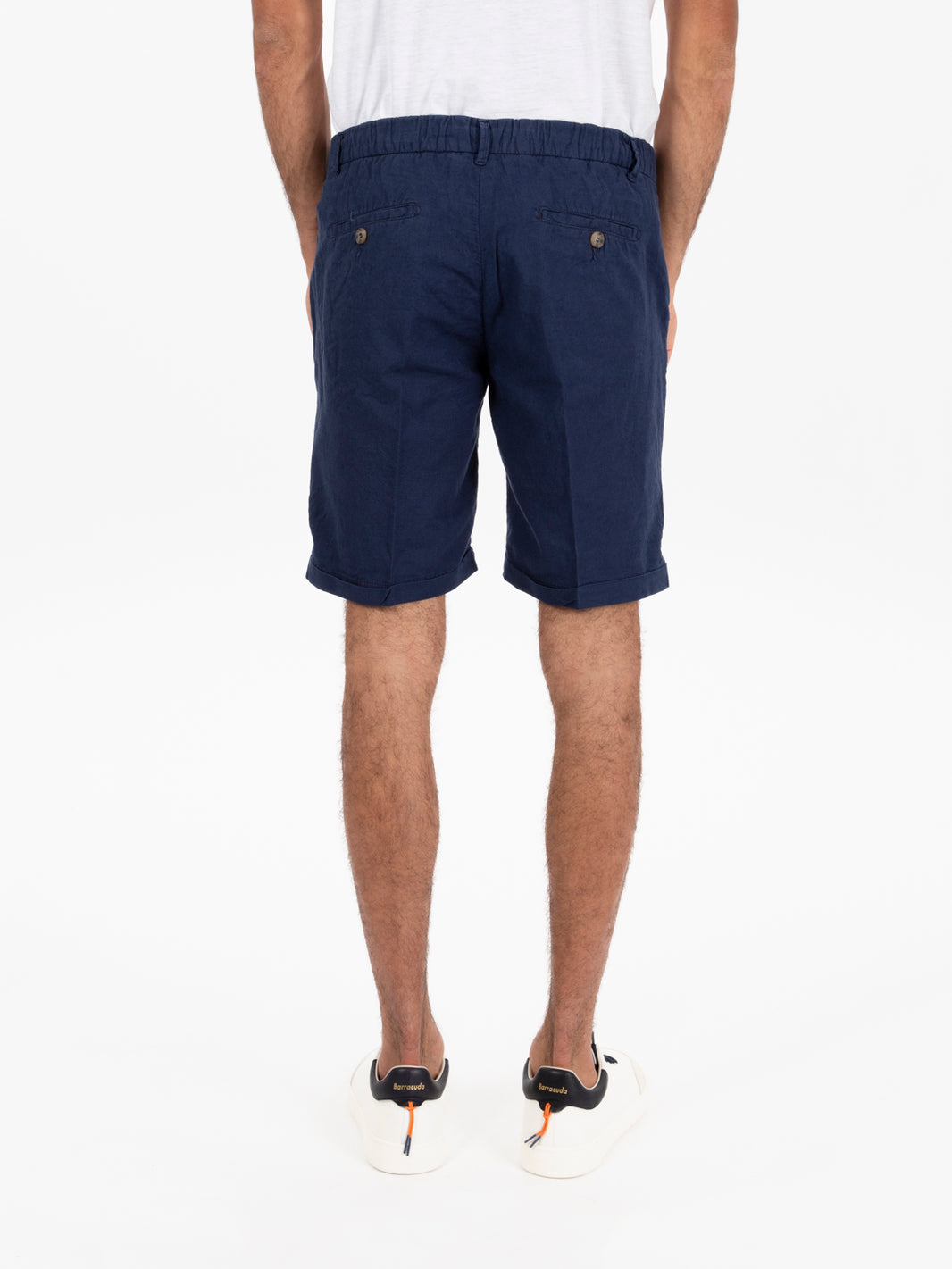Navy Linen Lace Bermuda Shorts