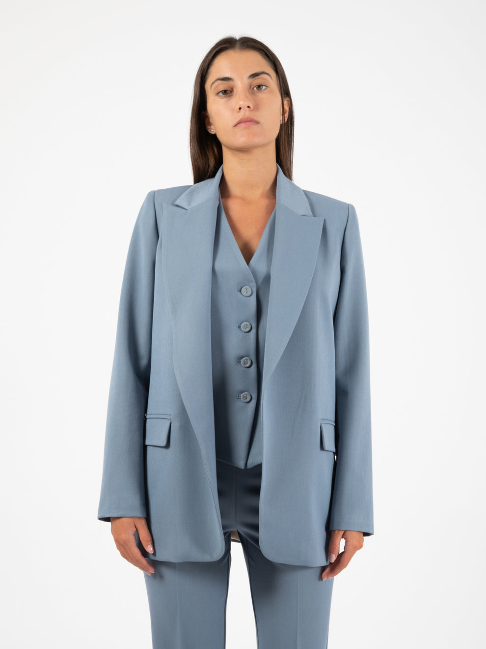 Blazer collo rever azzurro polvere