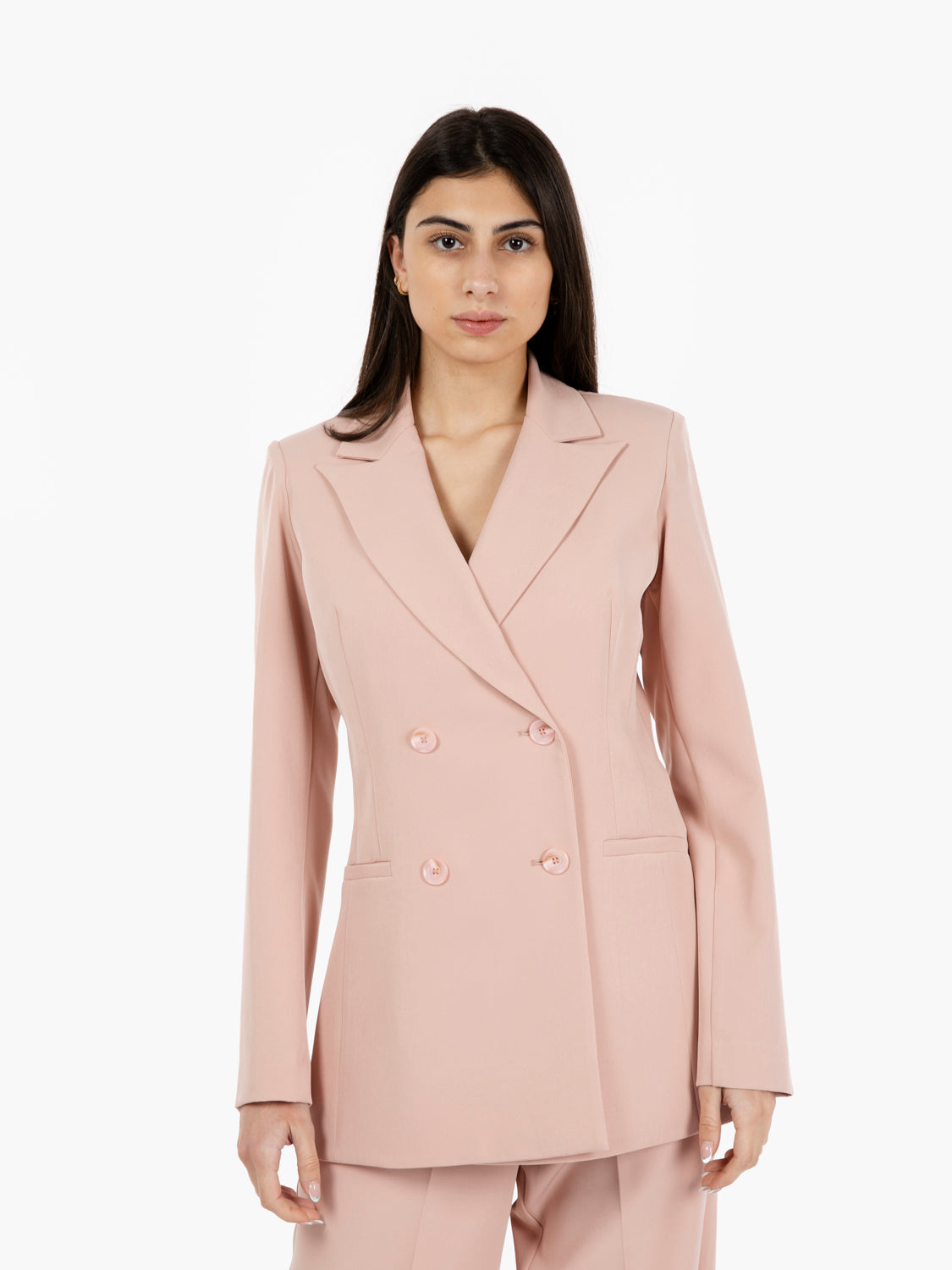 Blazer doppiopetto avvitato cipria