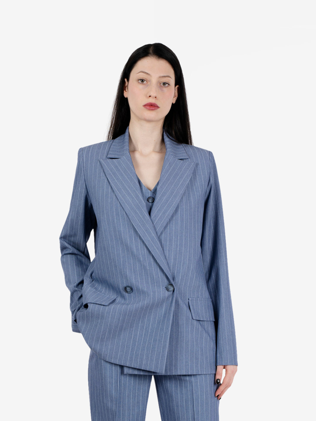 Blazer doppiopetto gessato denim