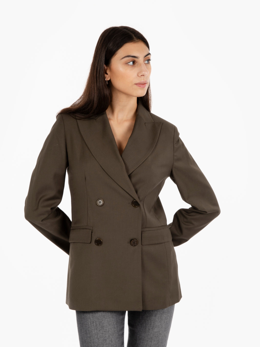 Blazer doppiopetto rever a punta verde militare