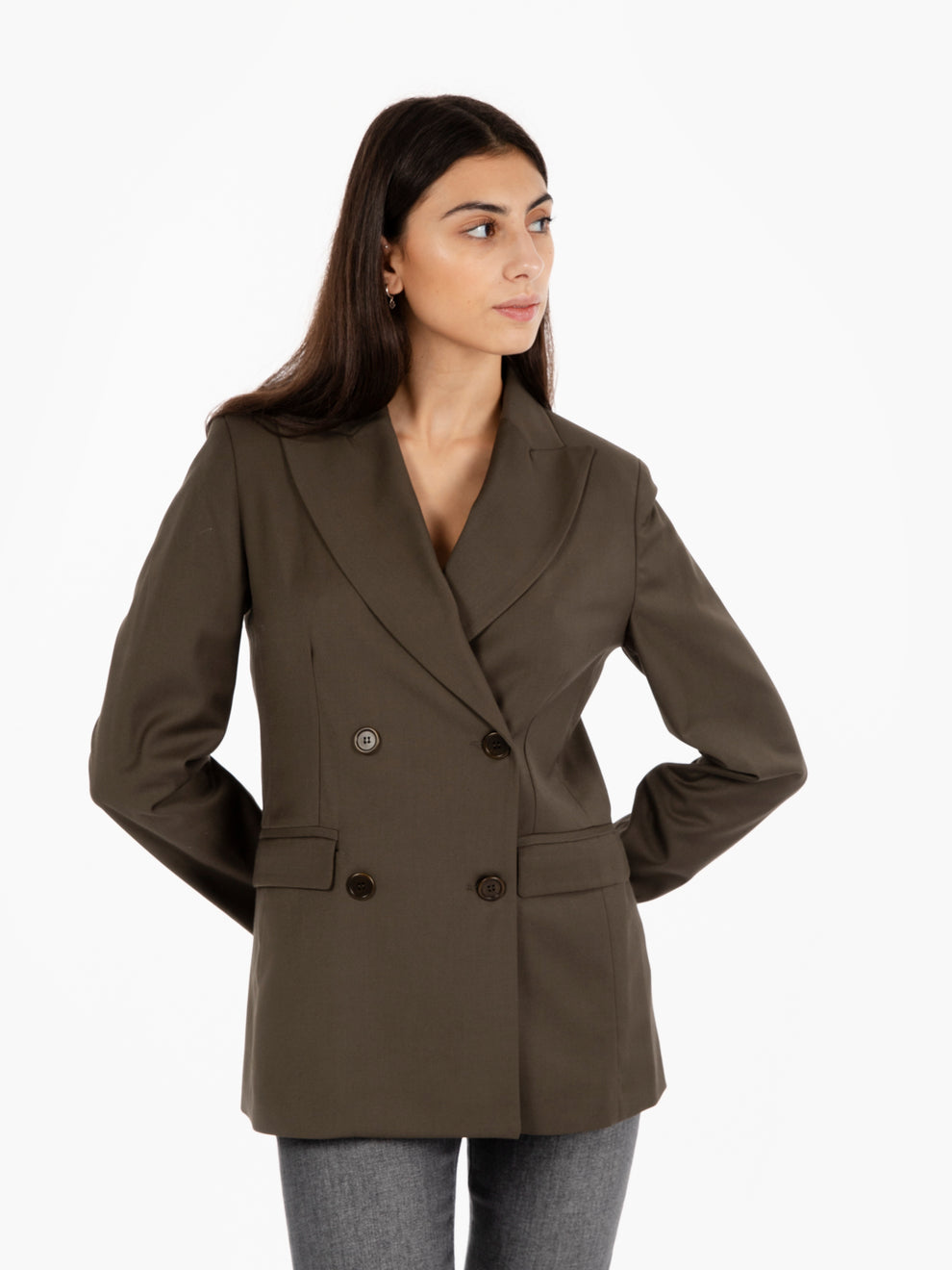 Blazer doppiopetto rever a punta verde militare