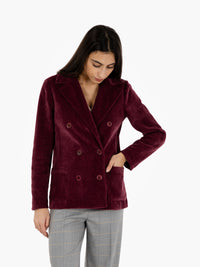 Burgundy velvet double-breasted blazer