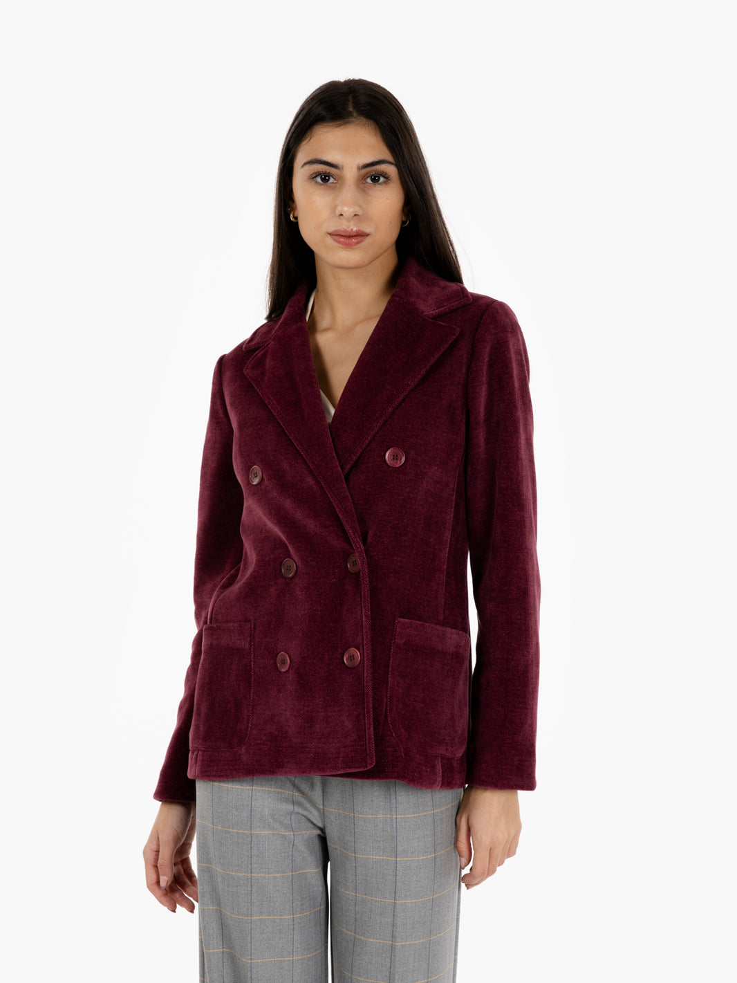 Blazer doppiopetto velluto bordeaux