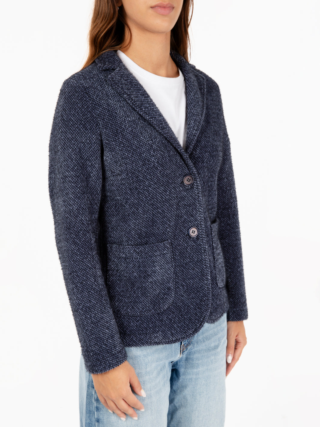 Blazer effetto peloso blu / nero