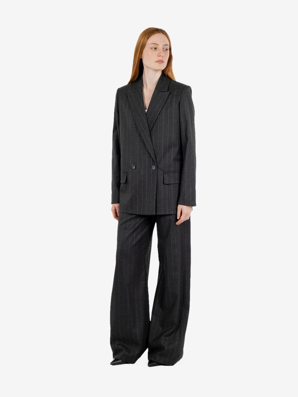 Grey over lurex pinstriped blazer