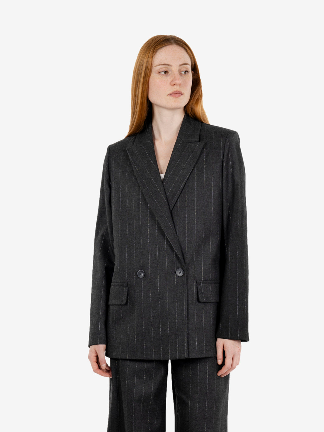 Grey over lurex pinstriped blazer