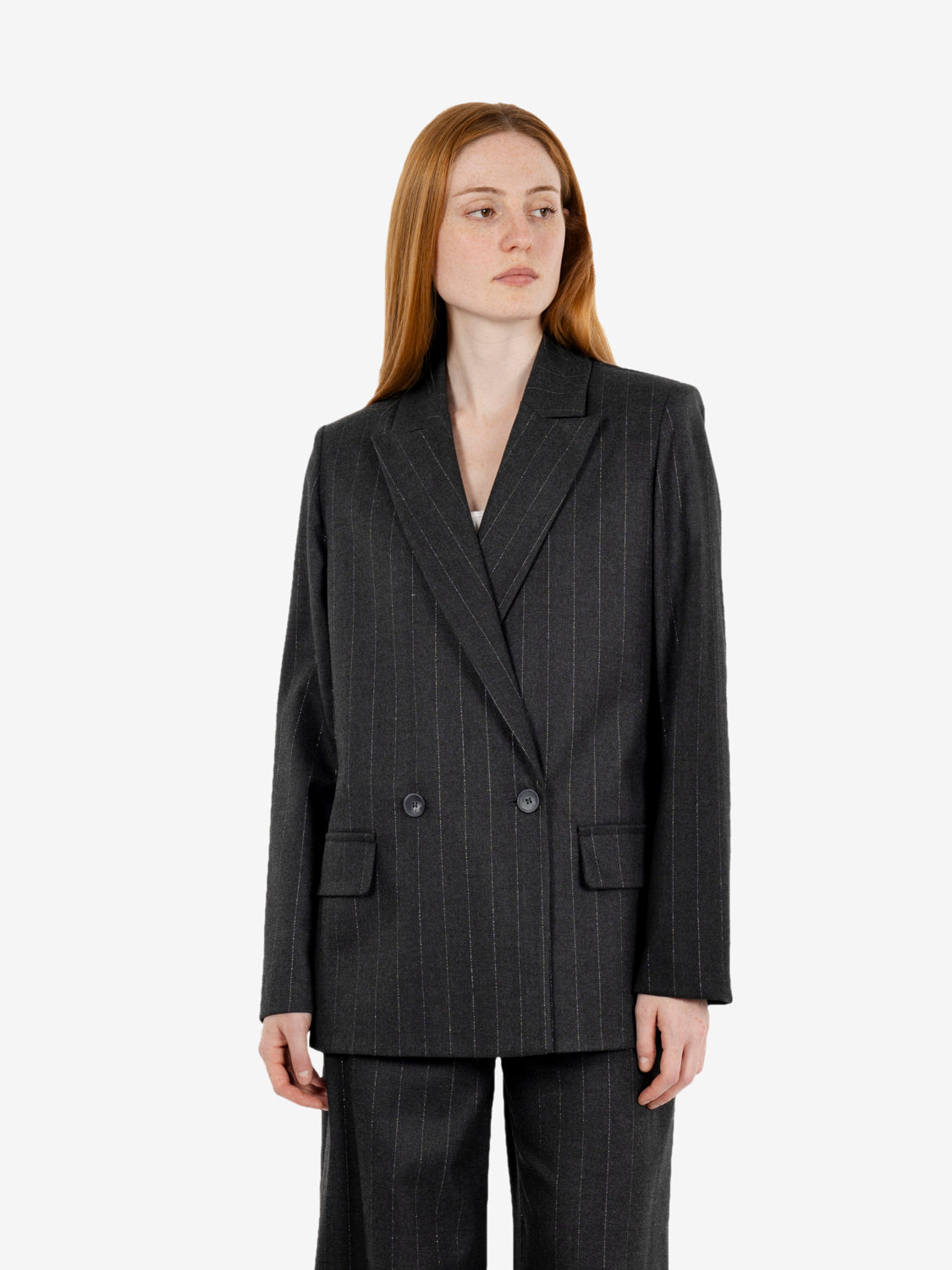 Grey over lurex pinstriped blazer