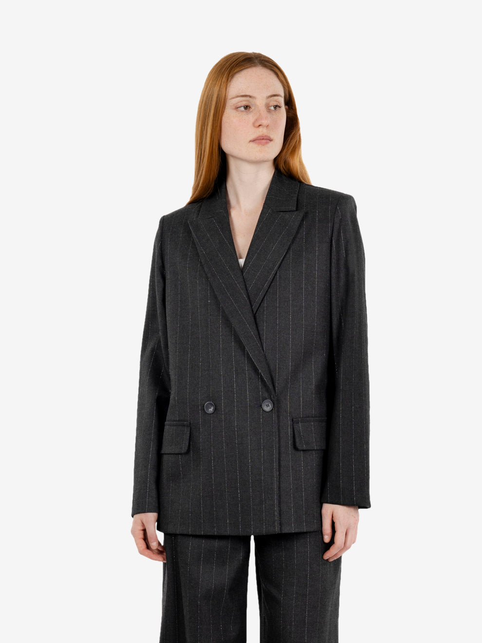 Grey over lurex pinstriped blazer