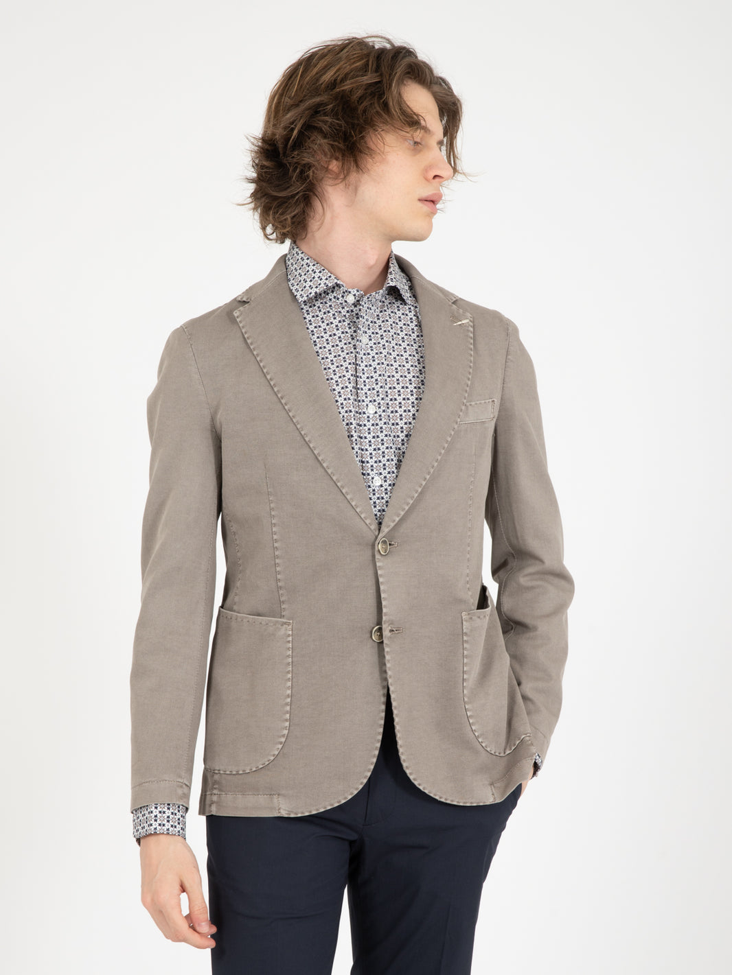 Blazer in cotone lavato fango