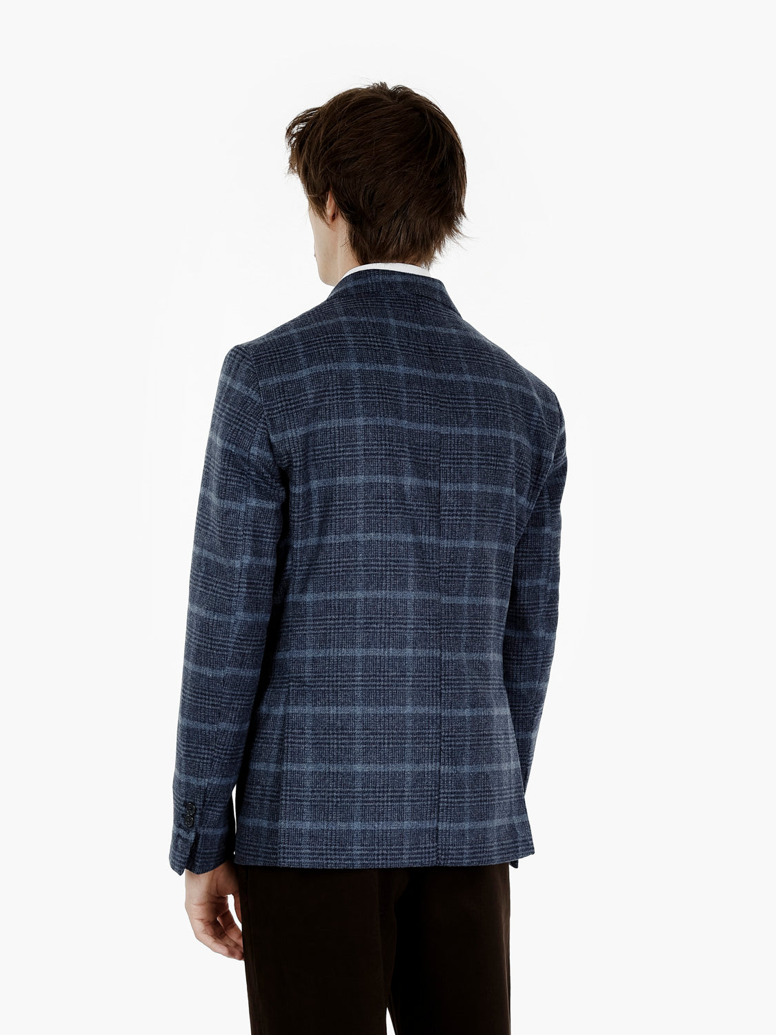 Blazer in misto lana check blu