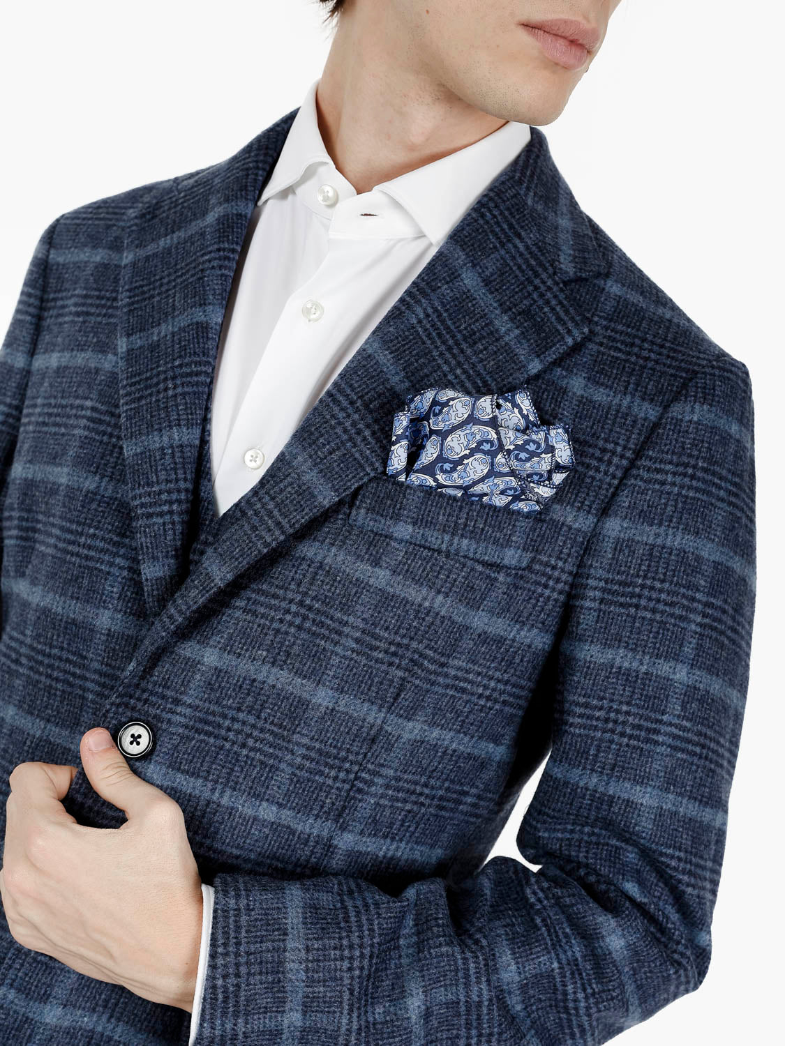 Blazer in misto lana check blu