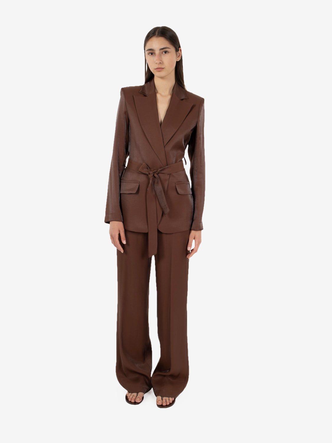 Brown belted kimono blazer