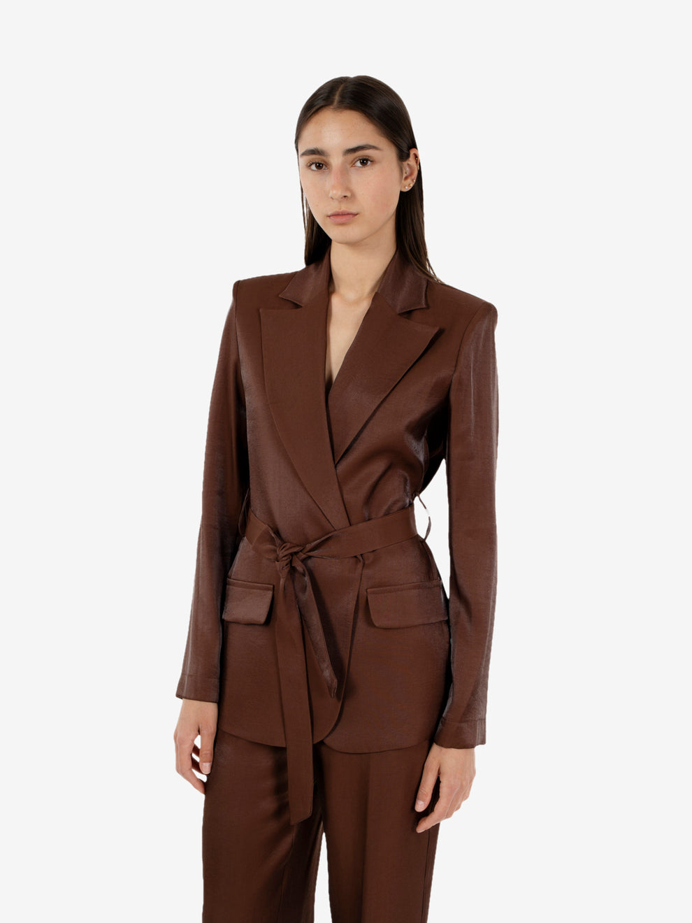 Brown belted kimono blazer