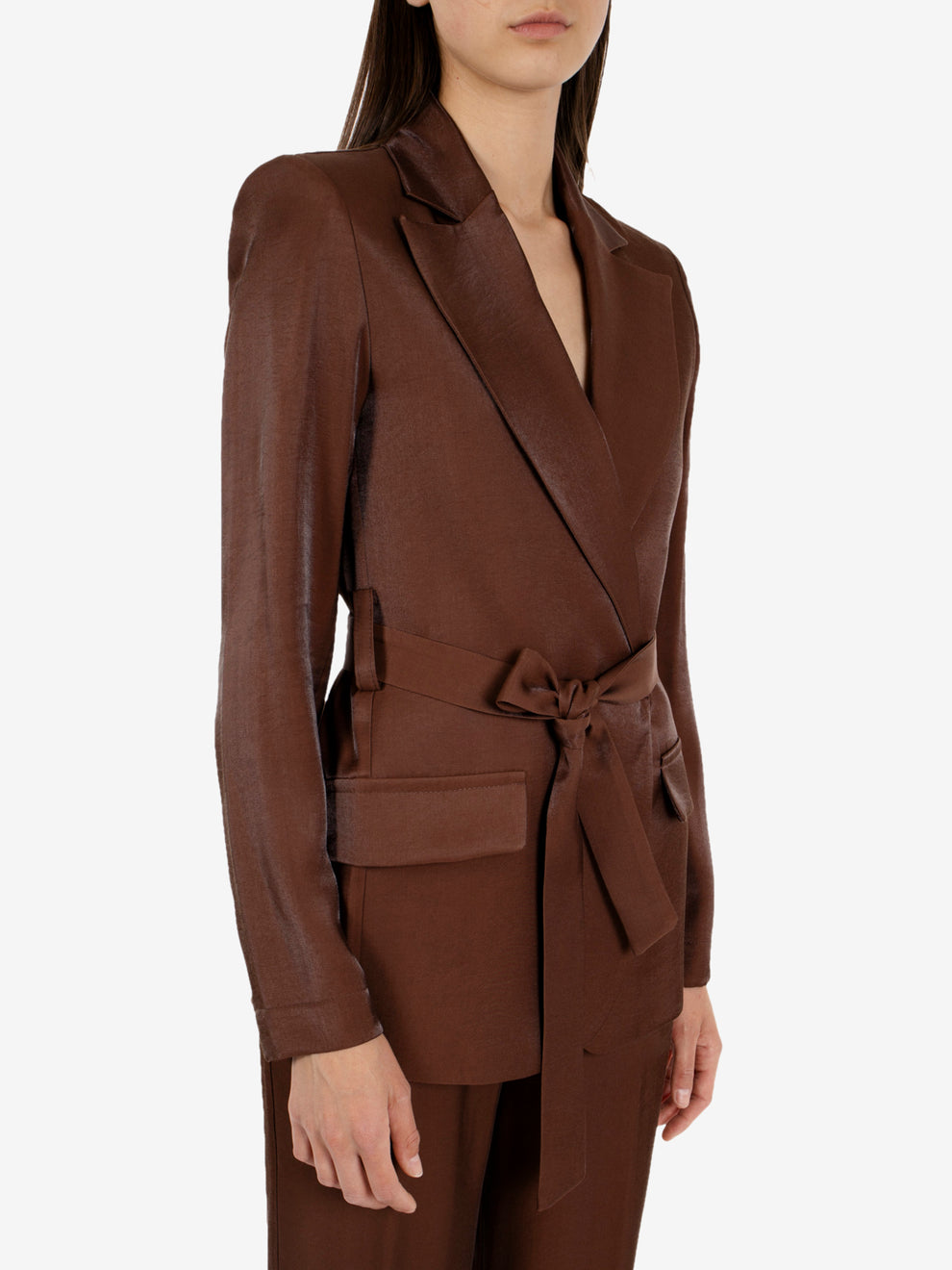 Brown belted kimono blazer