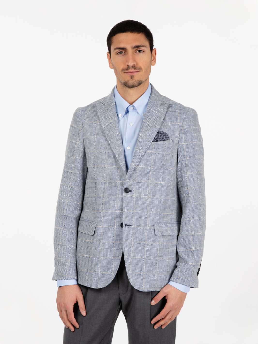 Blazer monopetto a quadri blu